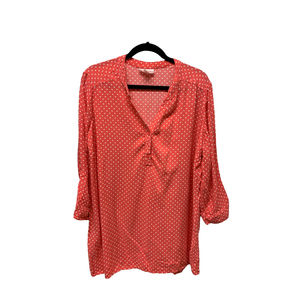Women's Great Expectations maternity shirt, XL, 16, LS, coral/white dots